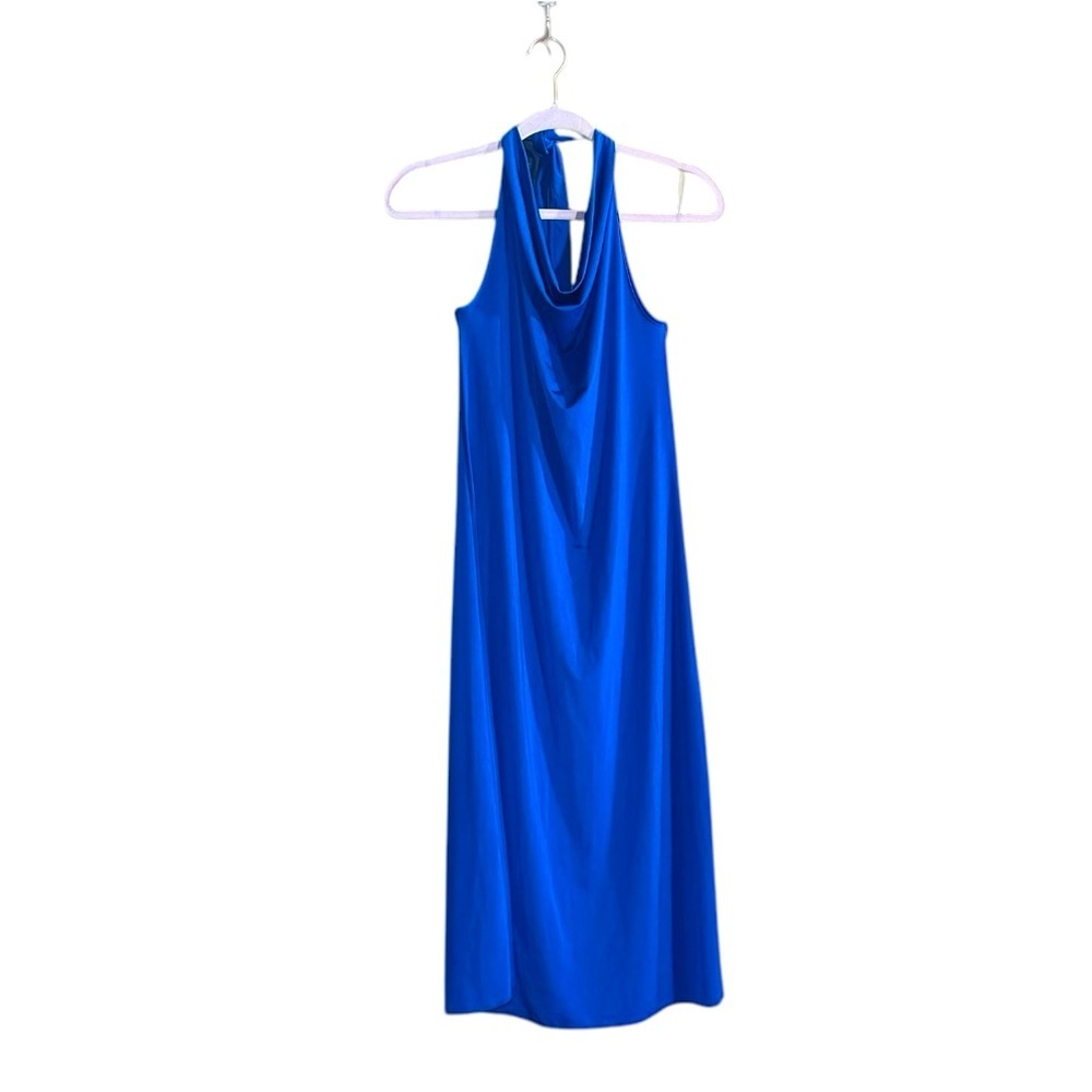SINCERELY JULES Blue Halter Cowl Neck MIDI Dress L NWT